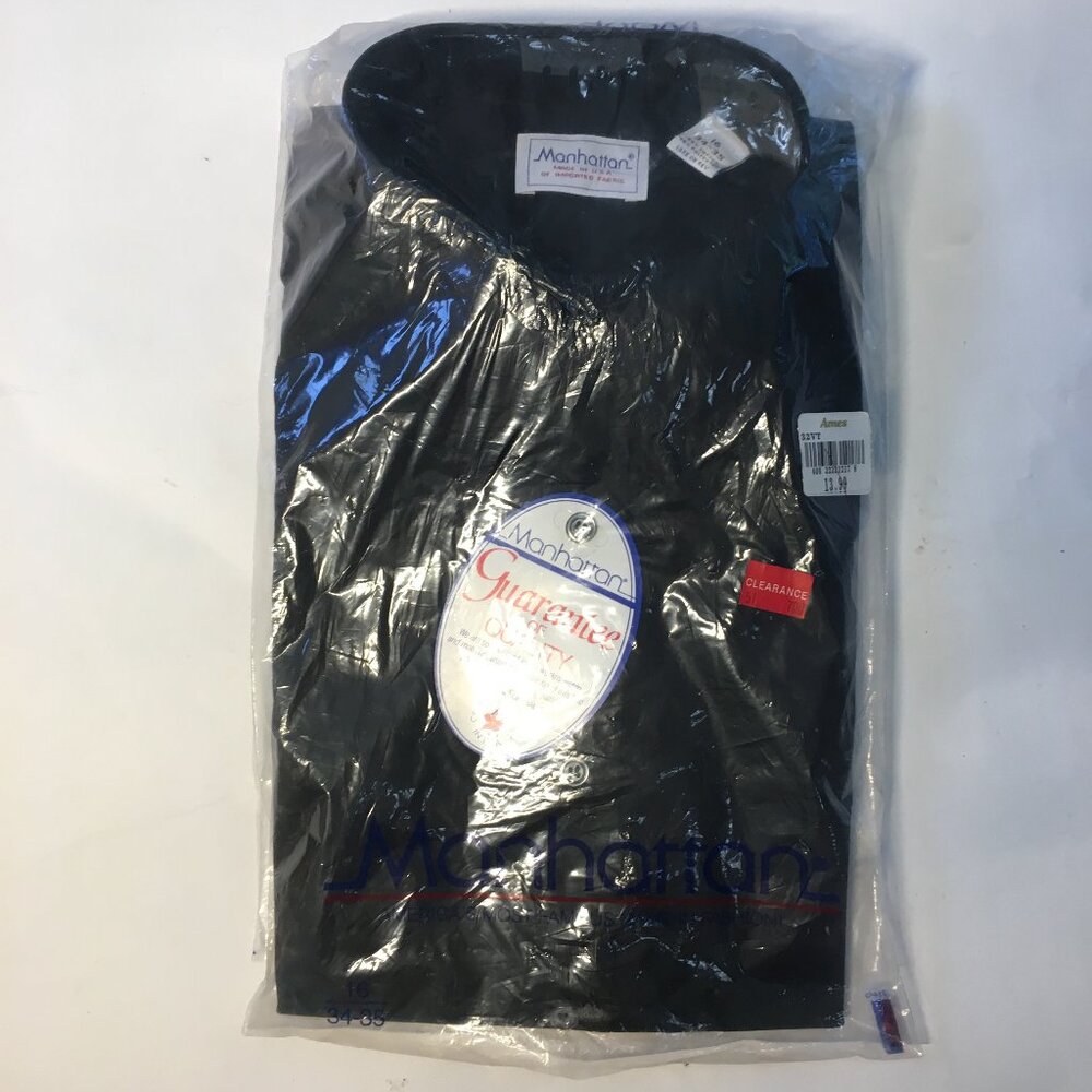 Manhattan Shirtmakers Men's Dress 16 Shirt 34/35 Sleeve Black Wrinkle Free New